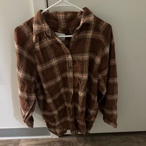 AE Brown/orange Plaid Button-Up Shirt